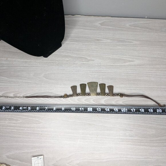 VCLM Statement Bib Necklace Gold/Brass Tone Tile Charms Beaded 21 Inch - Picture 8 of 10